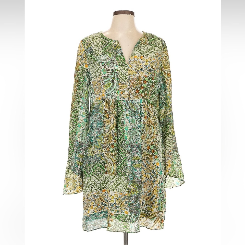 Anthropologie (NWT) 100% Silk Green Paisley Dress